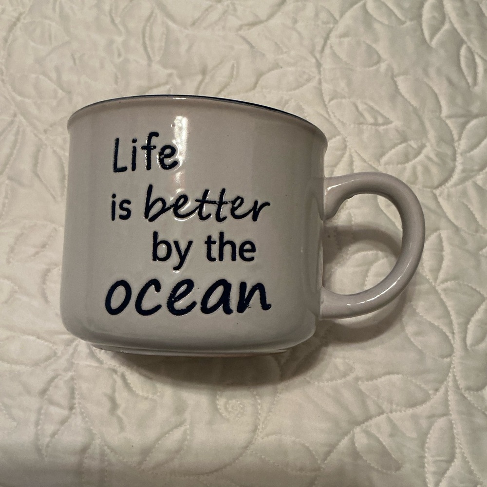 14 oz White Ceramic Mug with Ocean Quote on both sides